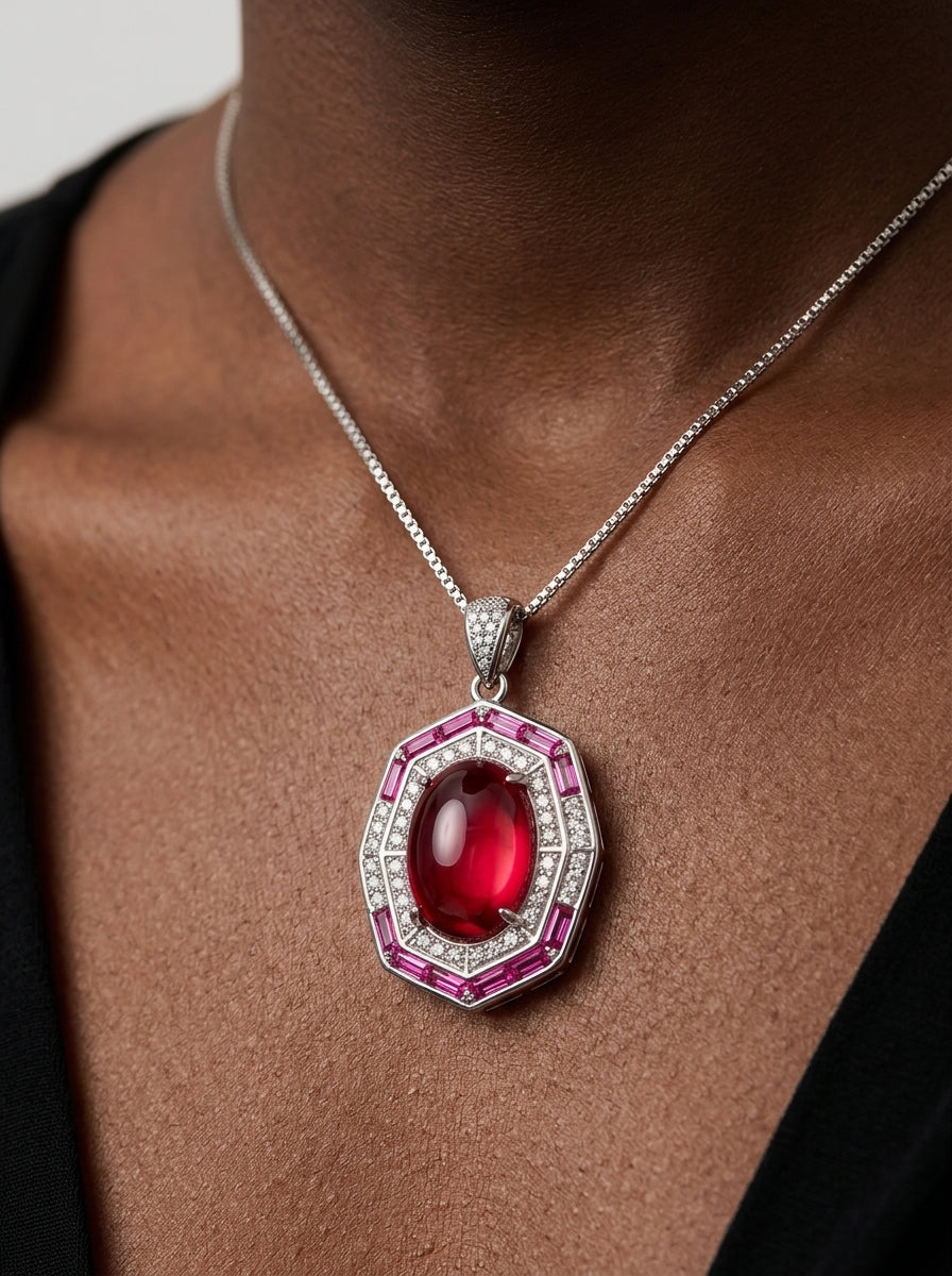 ZIRAVE Jewelry Vintage Gemstone Halo Chalcedony Necklace