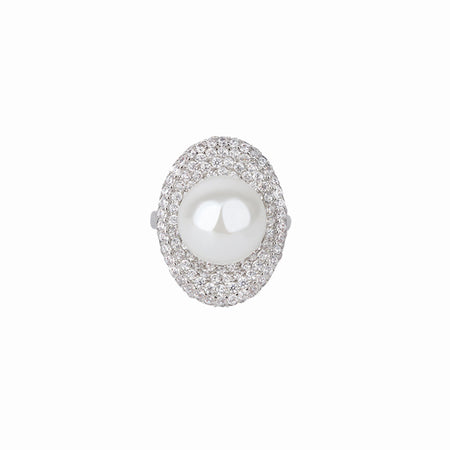ZIRAVE Jewelry Vintage Simulated South Sea Pearl Pave  Ring