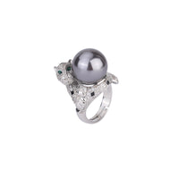 ZIRAVE Jewelry Panther Head Pearl Adjustable Ring (Two Color Options)