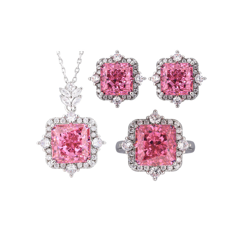 ZIRAVE Jewelry Luxury Ice-Cut Faux Pink Sapphire 3-Piece Jewelry Set