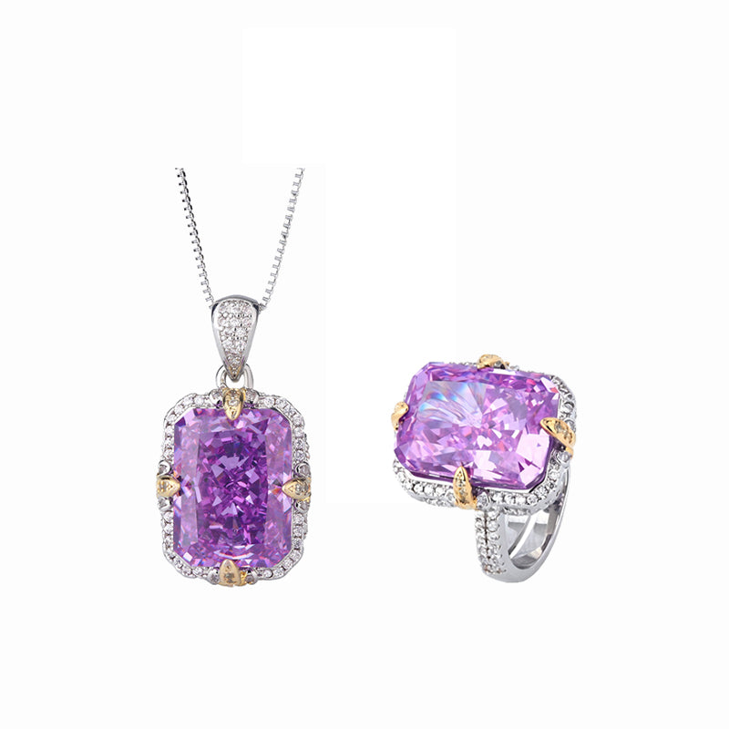 ZIRAVE Jewelry Vintage Simulated Gemstone Rectangle Jewelry Set 3Color
