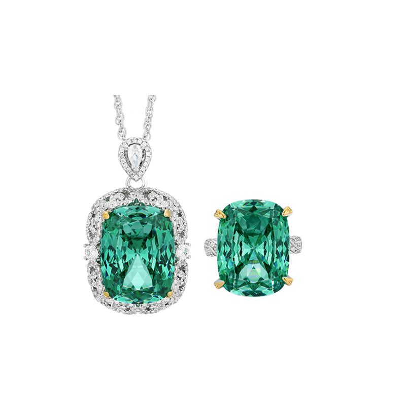 ZIRAVE Jewelry Two-Tone Gold Simulated Paraiba Gemstone Set (Necklace + Ring)