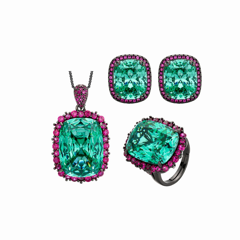 Zirave Jewelry Vintage Simulated Paraiba Cushion Jewelry Set (Pendant + Ring + Earrings)