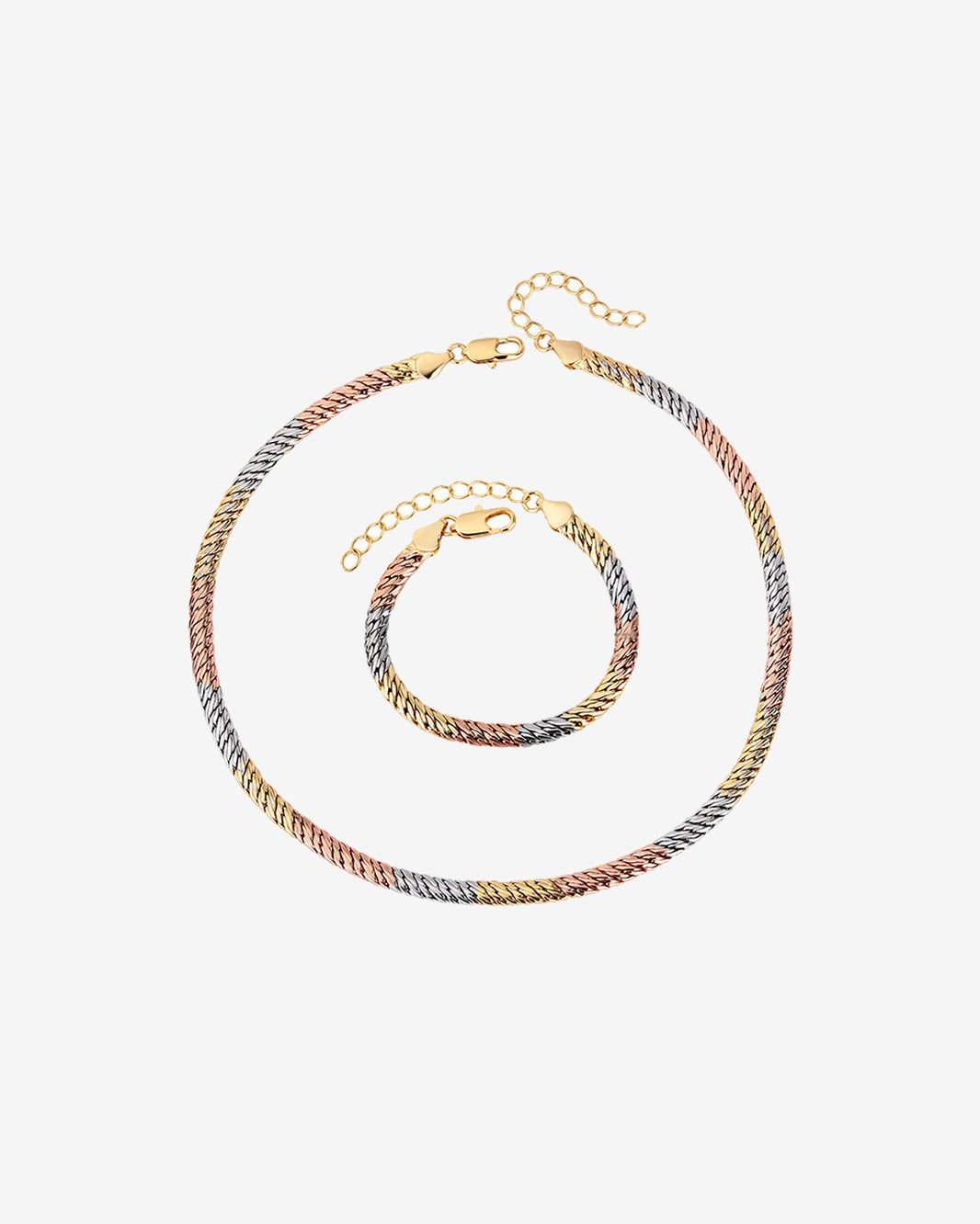 ZIRAVE Jewelry Tricolor Plated Twisted Snake Chain Jewelry Set