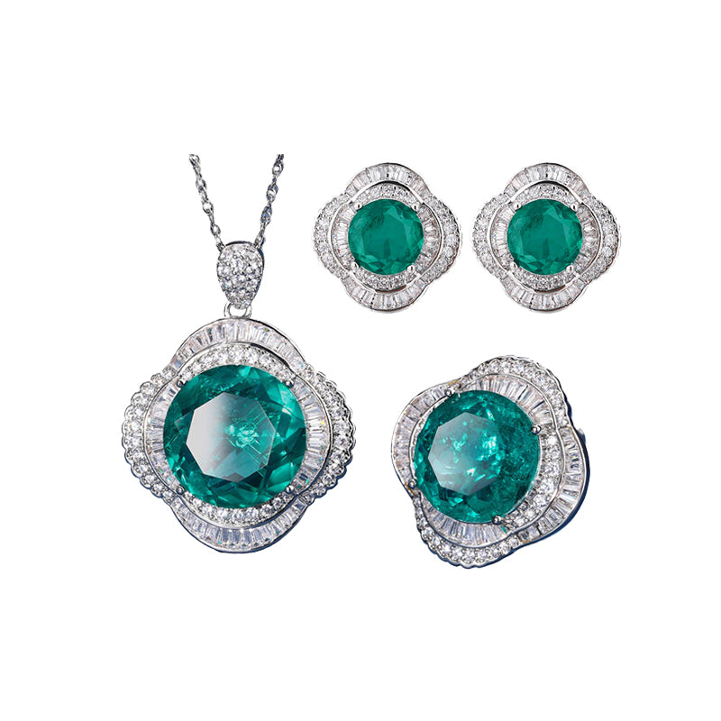 ZIRAVE Jewelry Emerald-Style Clover Halo 4-Piece Jewelry Set
