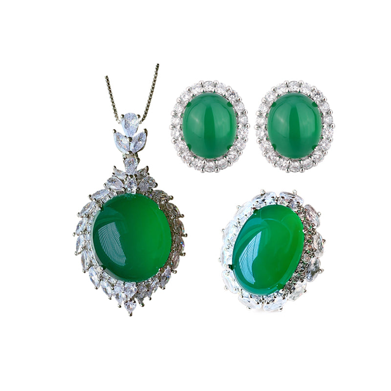 ZIRAVE Jewelry  Luxury Icy Green Agate 3-Piece Jewelry Set