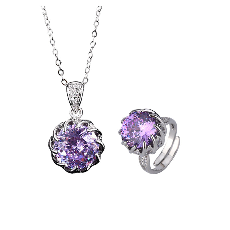 ZIRAVE Jewelry Spiral Floral Faux Gem Jewelry Set (Necklace & Ring, Multi-Colors Available)
