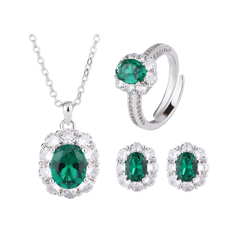 ZIRAVE jewelry copper bottom gold plating simulation emerald retro set