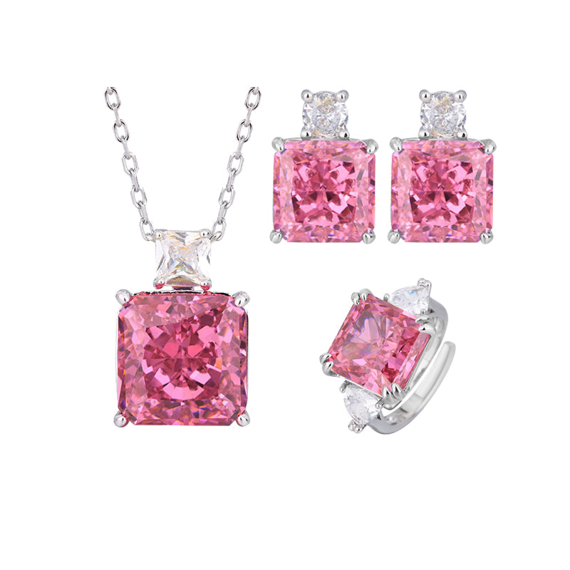 ZIRAVE Jewelry Vintage Simulated Pink Diamond Cushion Jewelry Set