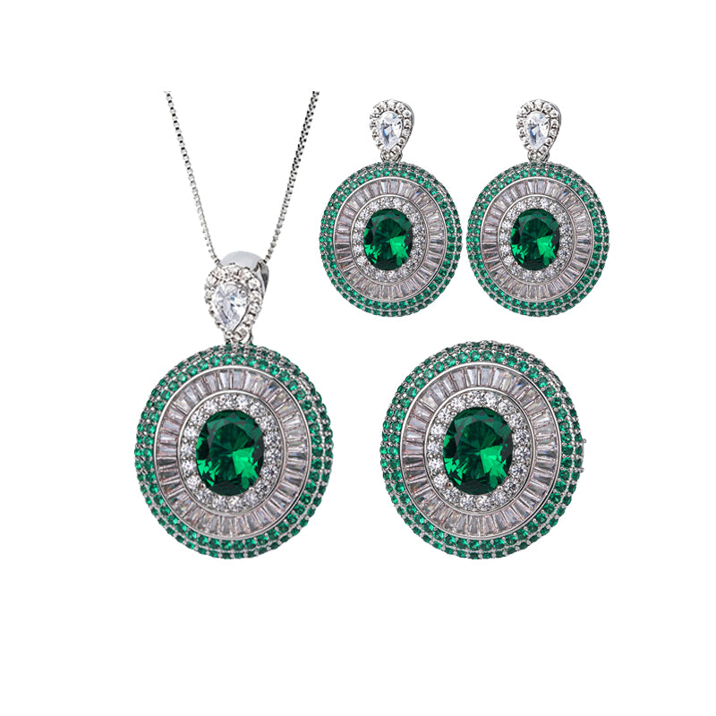 ZIRAVE Jewelry Vintage Simulated Emerald Multi-Halo Jewelry Set
