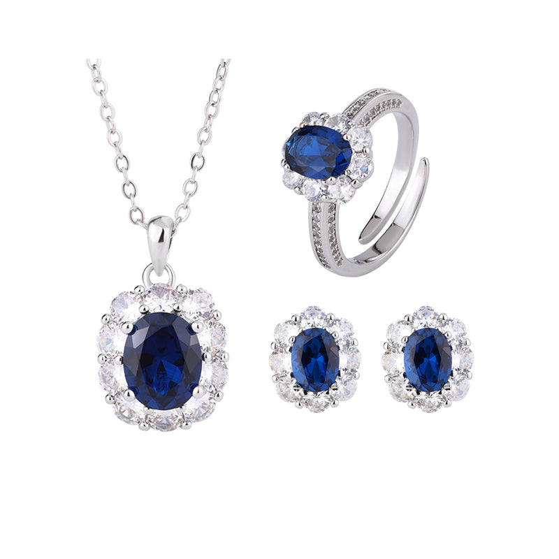 ZIRAVE jewelry copper bottom gold plating simulation blue spinel retro set