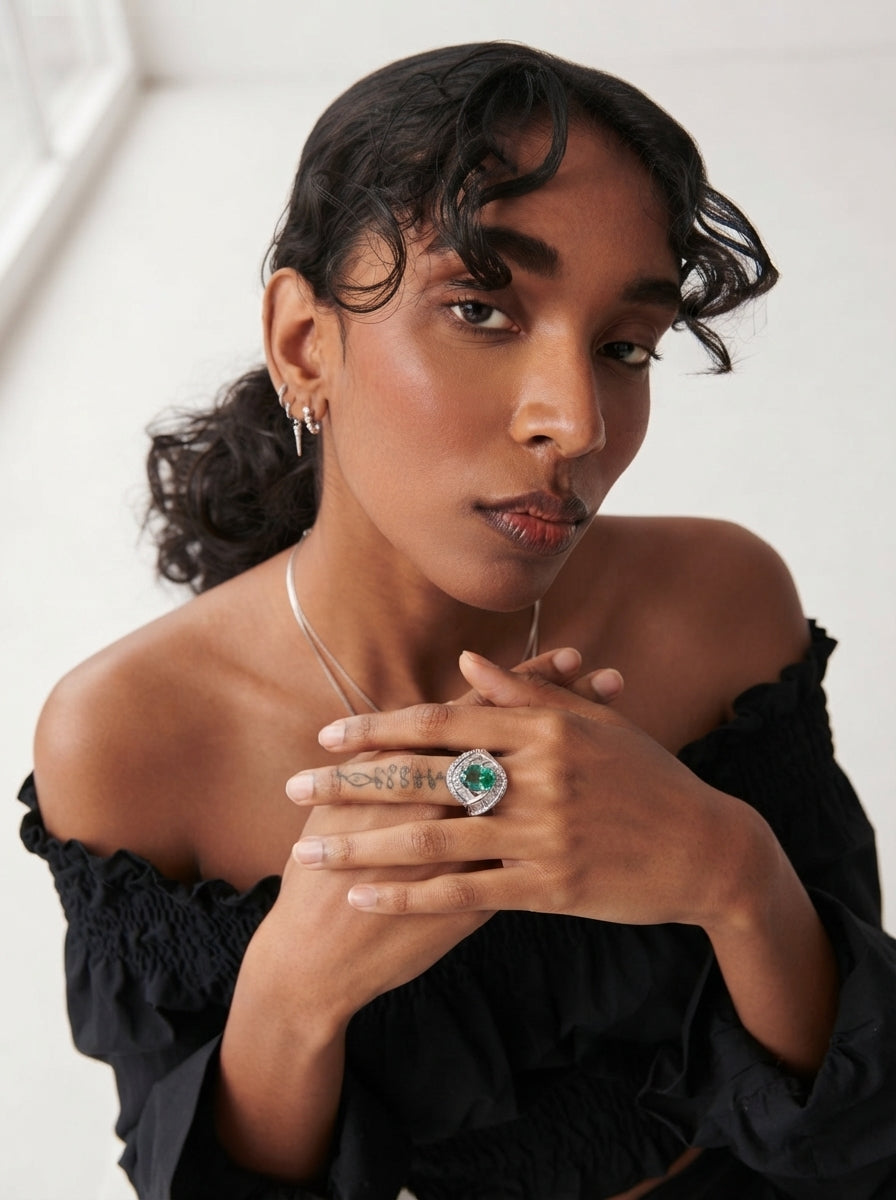ZIRAVE Jewelry Oval Faux Gem Intertwined Halo Ring (Multi-Colors Availabl
