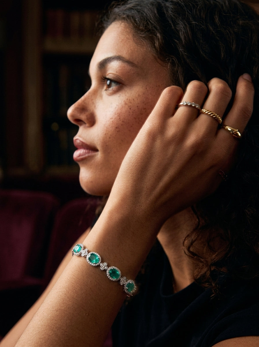 ZIRAVE Jewerly Vintage Simulated Gemstone Heart & Clover Bracelet