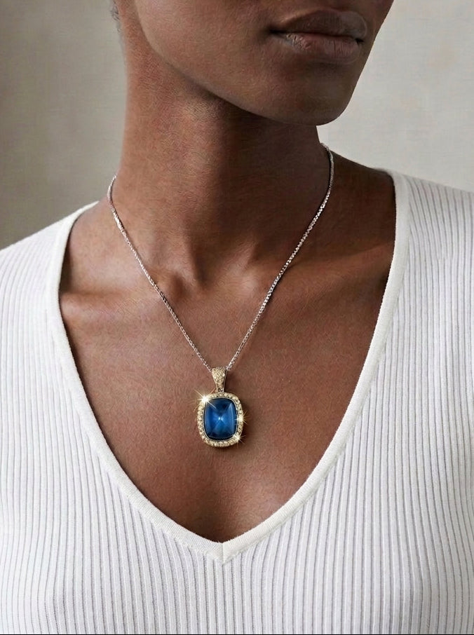 ZIRAVE Jewelry Imitation Blue Spinel Sugarloaf Vintage Necklace