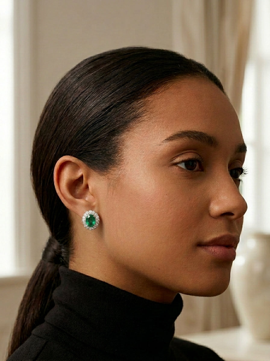 ZIRAVE Jewelry Oval Faux Pink Diamond Double Halo Earrings