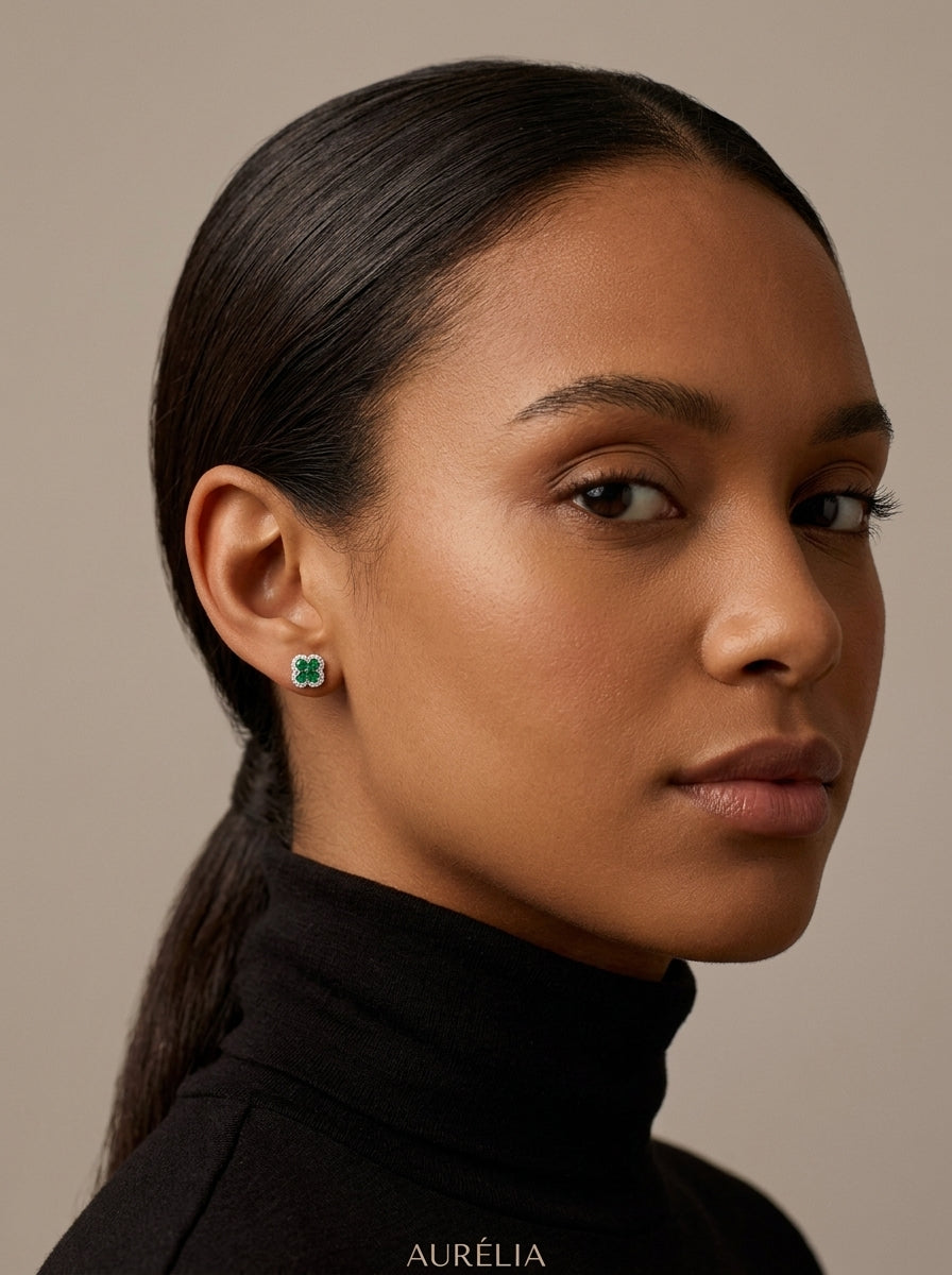 ZIRAVE Jewelry Four-Leaf Clover Simulated Gemstone Stud Earrings