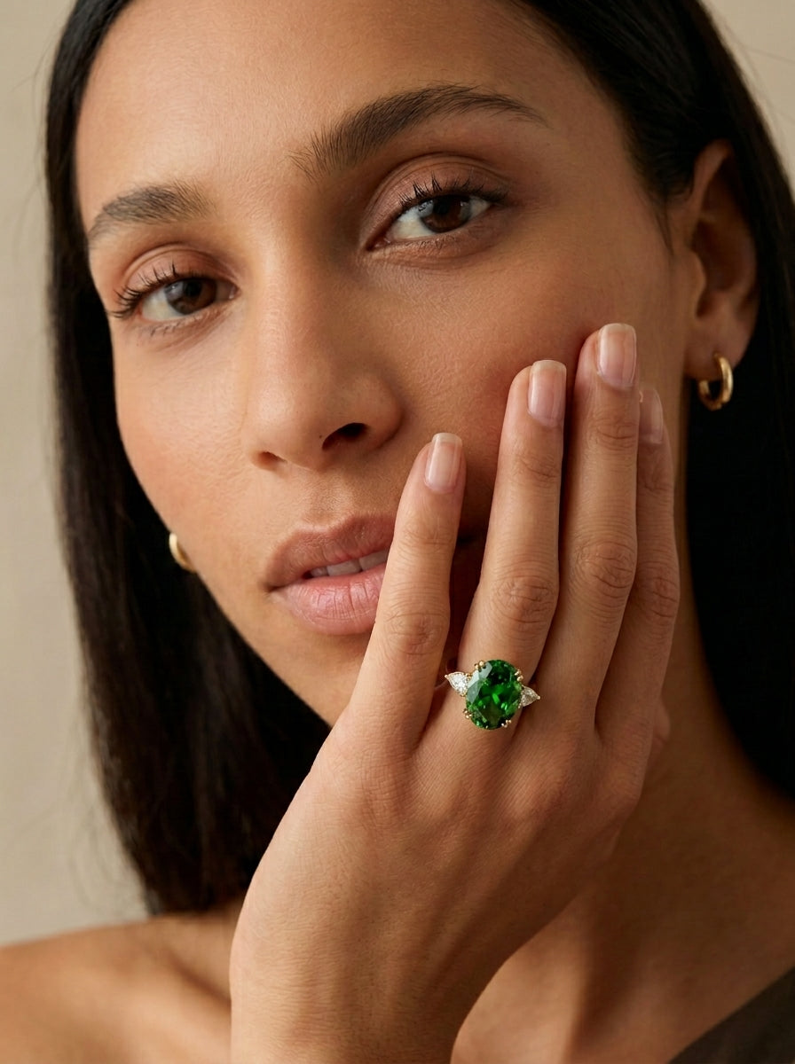 ZIRAVE Jewelry Two-Tone Accented Oval Gemstone Adjustable Ring, 4 Colors Available