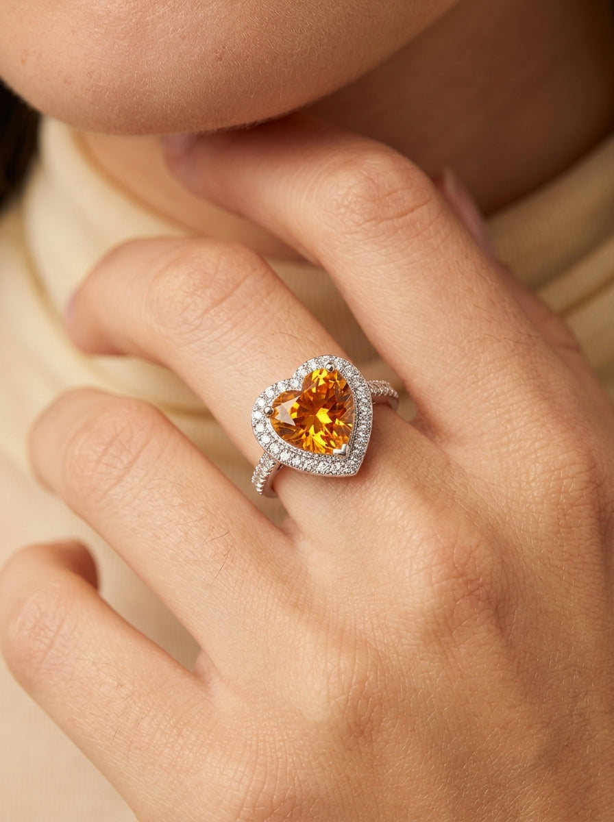 ZIRAVE jewelry Heart Shaped Simulated Yellow Sapphire Ring