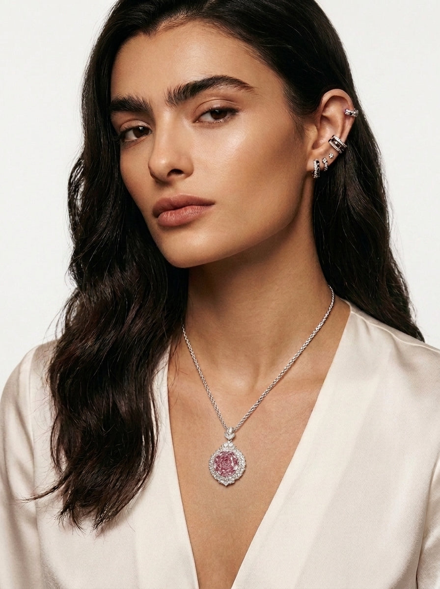 ZIRAVE Jewelry Rose Cut Colorful Gemstone Halo Gold Pendant, 3 Colors Available