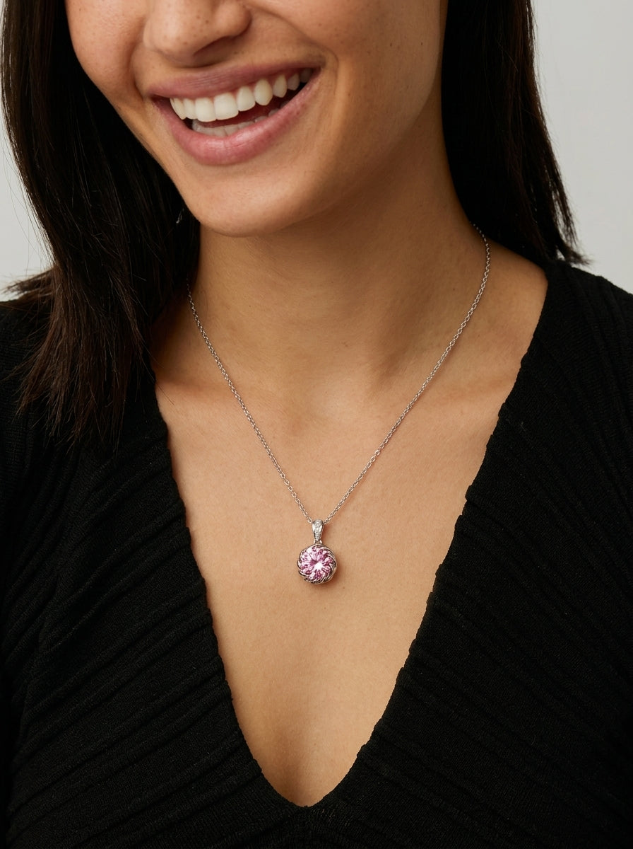ZIRAVE Jewelry Spiral Floral Faux Gem Necklace