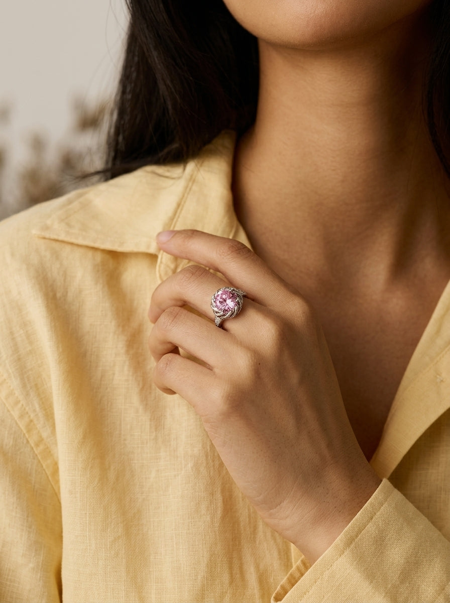 ZIRAVE Jewelry Spiral Floral Faux Gem  Ring