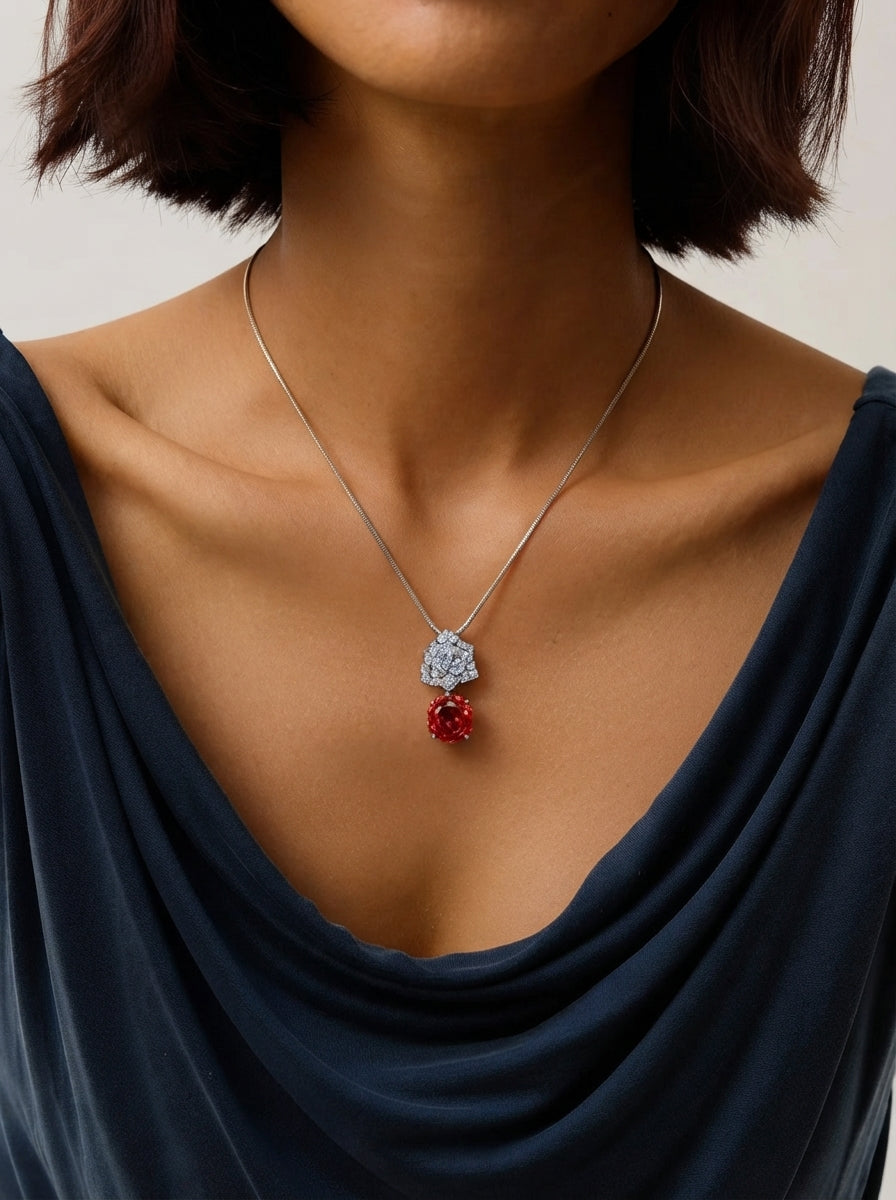ZIRAVE Jewelry Camellia Pink Diamond Pendan