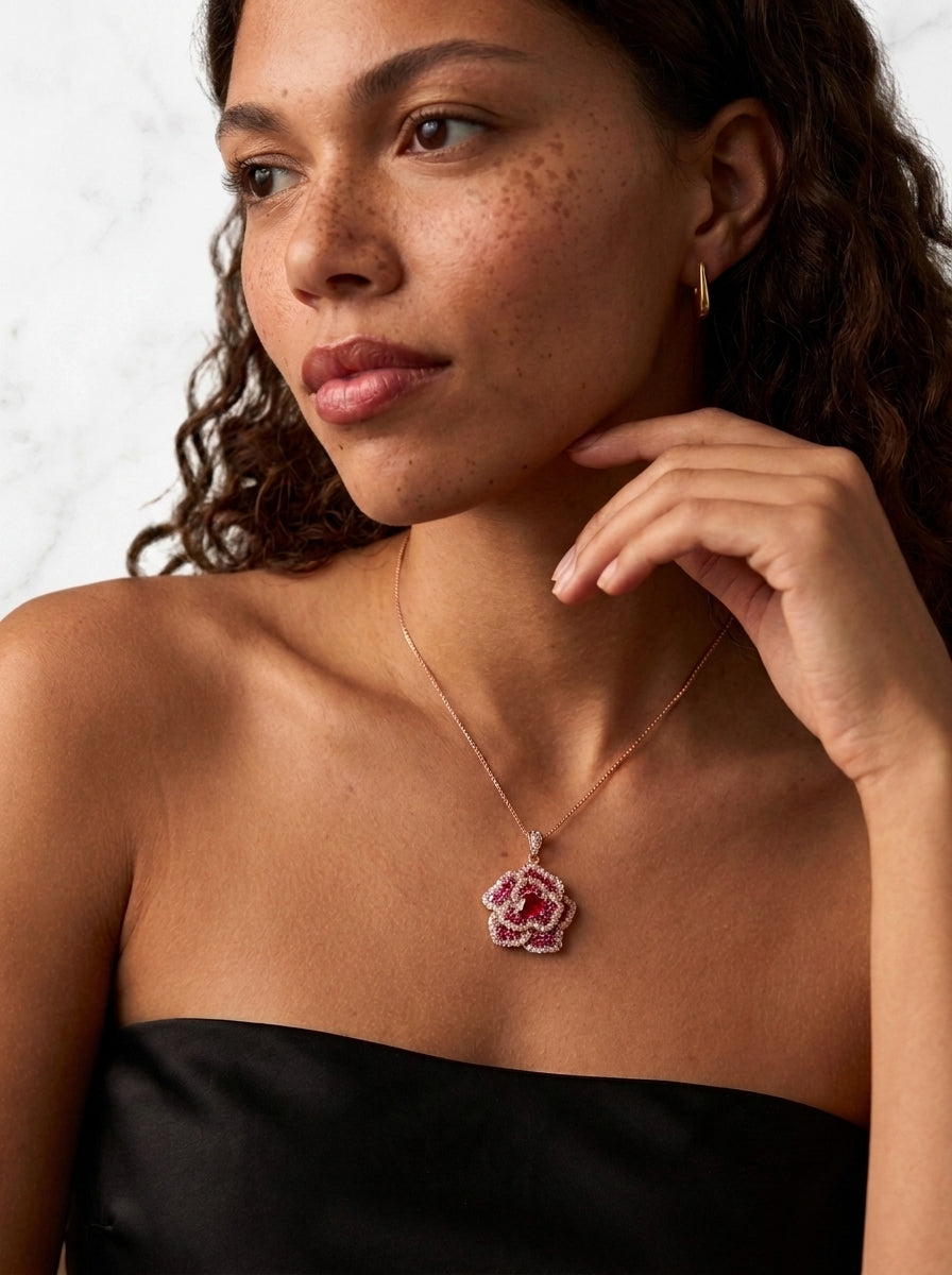 ZIRAVE jewelry simulation red corundum rose light  Pendant with Chain