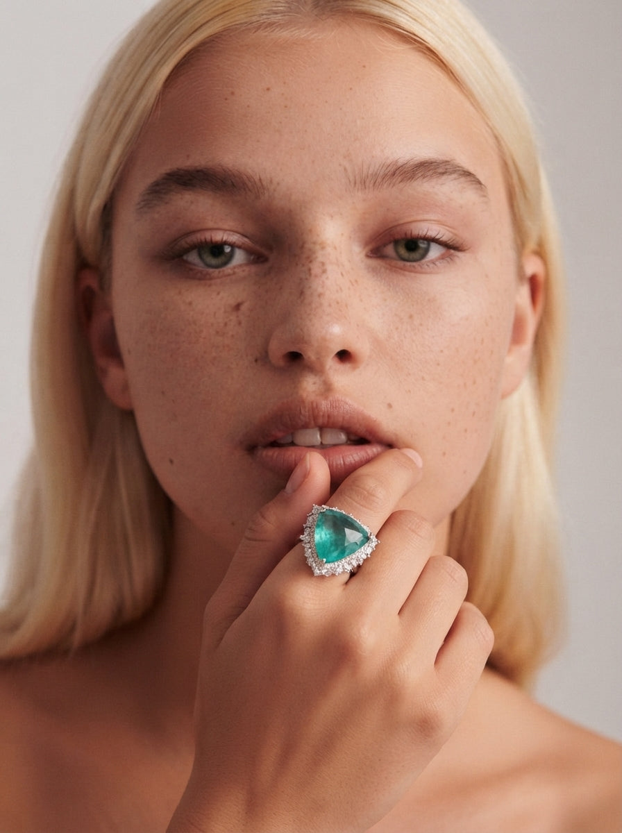 ZIRAVE Jewelry Triangle-Cut Faux Paraiba Tourmaline Ring