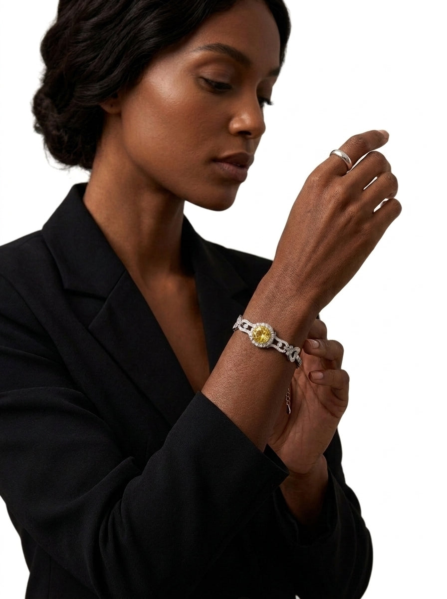 ZIRAVE Jewelry Vintage Royal Oval Gemstone Halo Bracelet