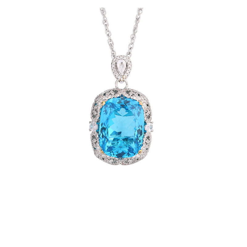 ZIRAVE Jewelry Simulation Aquamarine White Plated Blue Necklace