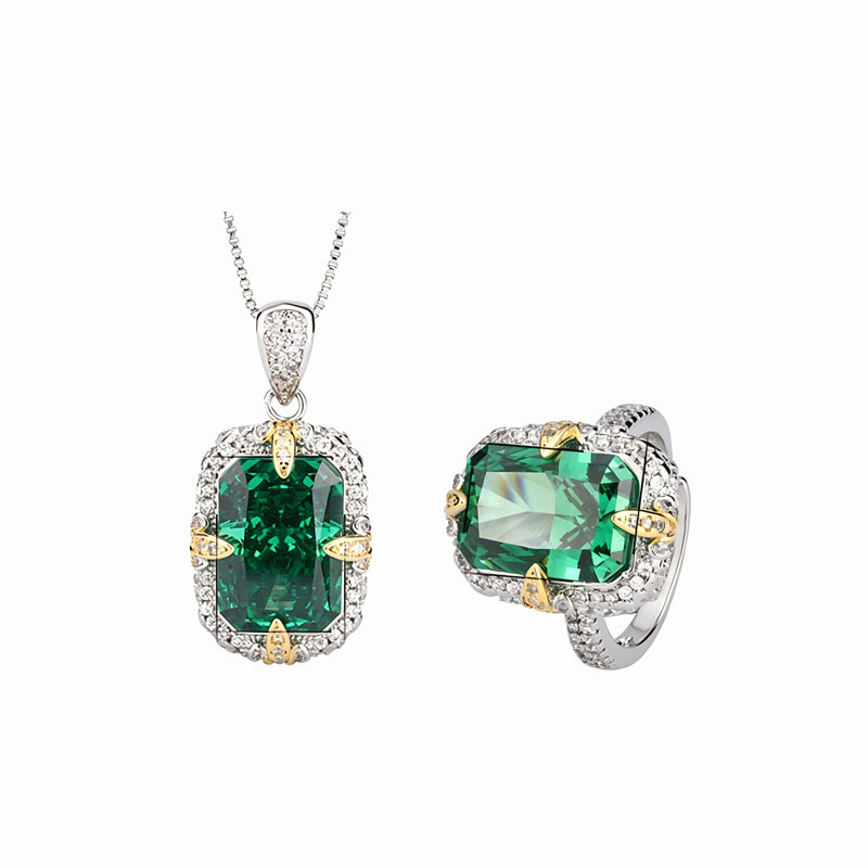 ZIRAVE Jewelry  Vintage Simulated Gemstone Jewelry Set (Pendant + Ring) 3Color