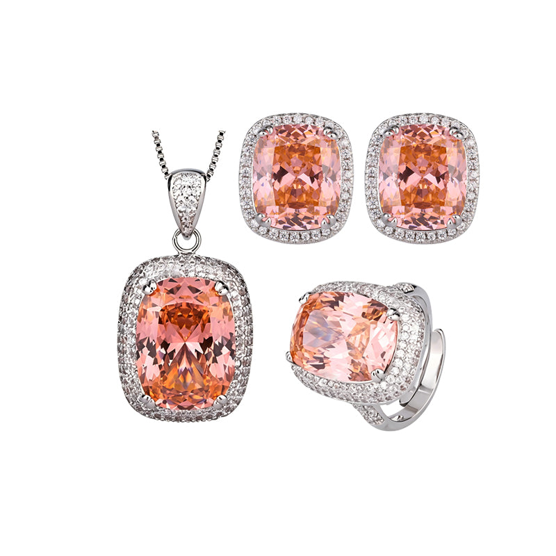 ZIRAVE Jewelry Vintage Simulated Morganite Cushion Halo Jewelry Set