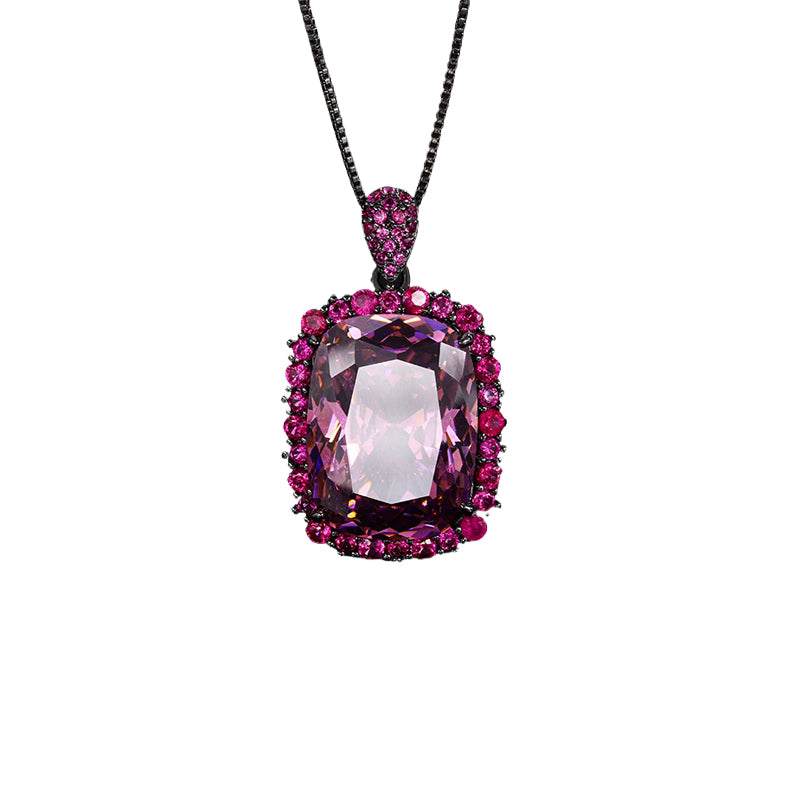 ZIRAVE Jewelry Radiant-Cut Faux Pink Diamond Dark Style Necklace