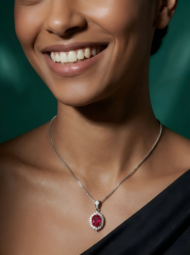 ZIRAVE Jewelry Oval-Cut Simulated Sapphire Necklace
