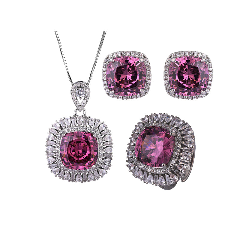 ZIRAVE Jewelry  Cushion-Cut Pink Diamond Double Halo 3-Piece Jewelry Set