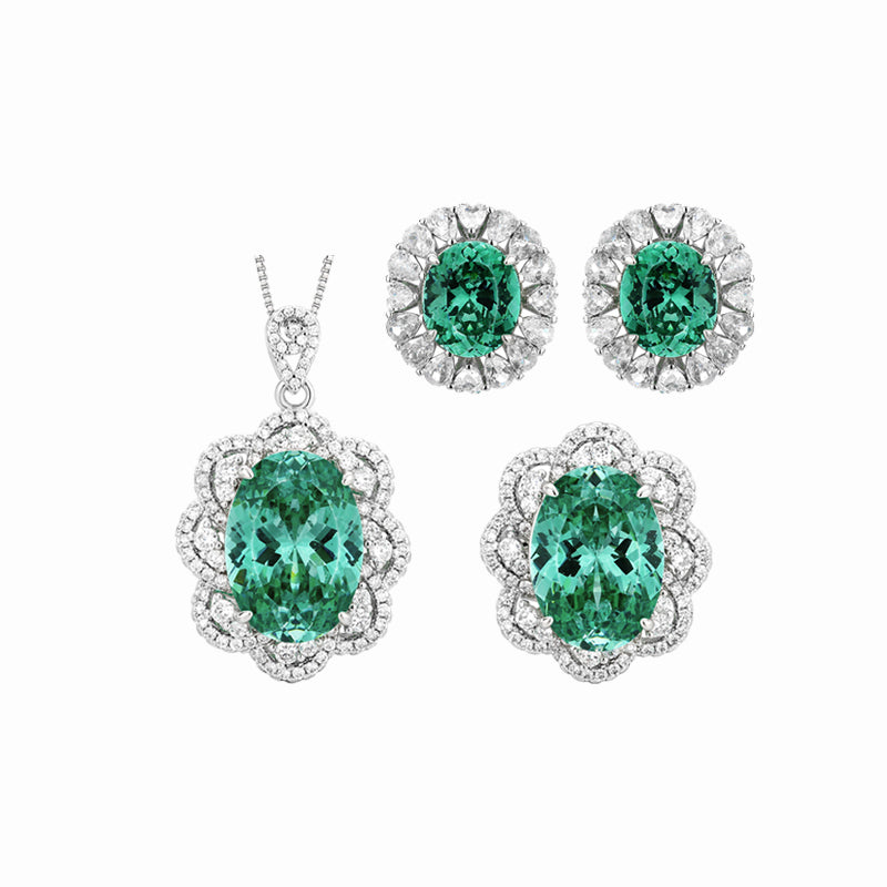 ZIRAVE JewelryVintage Simulated Paraiba Floral Halo Jewelry Set