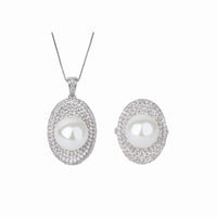 ZIRAVE Jewelry Vintage Simulated South Sea Pearl Pave Jewelry Set (Pendant + Ring)